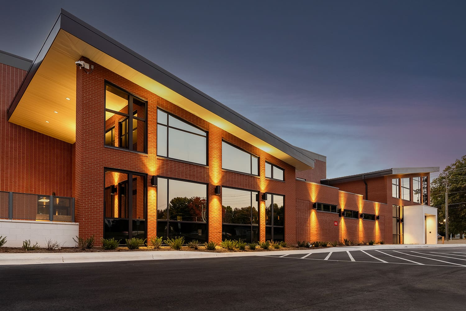 Samet Corporation team working on the exterior of the Kernersville Recreation project, highlighting the construction progress and architectural design